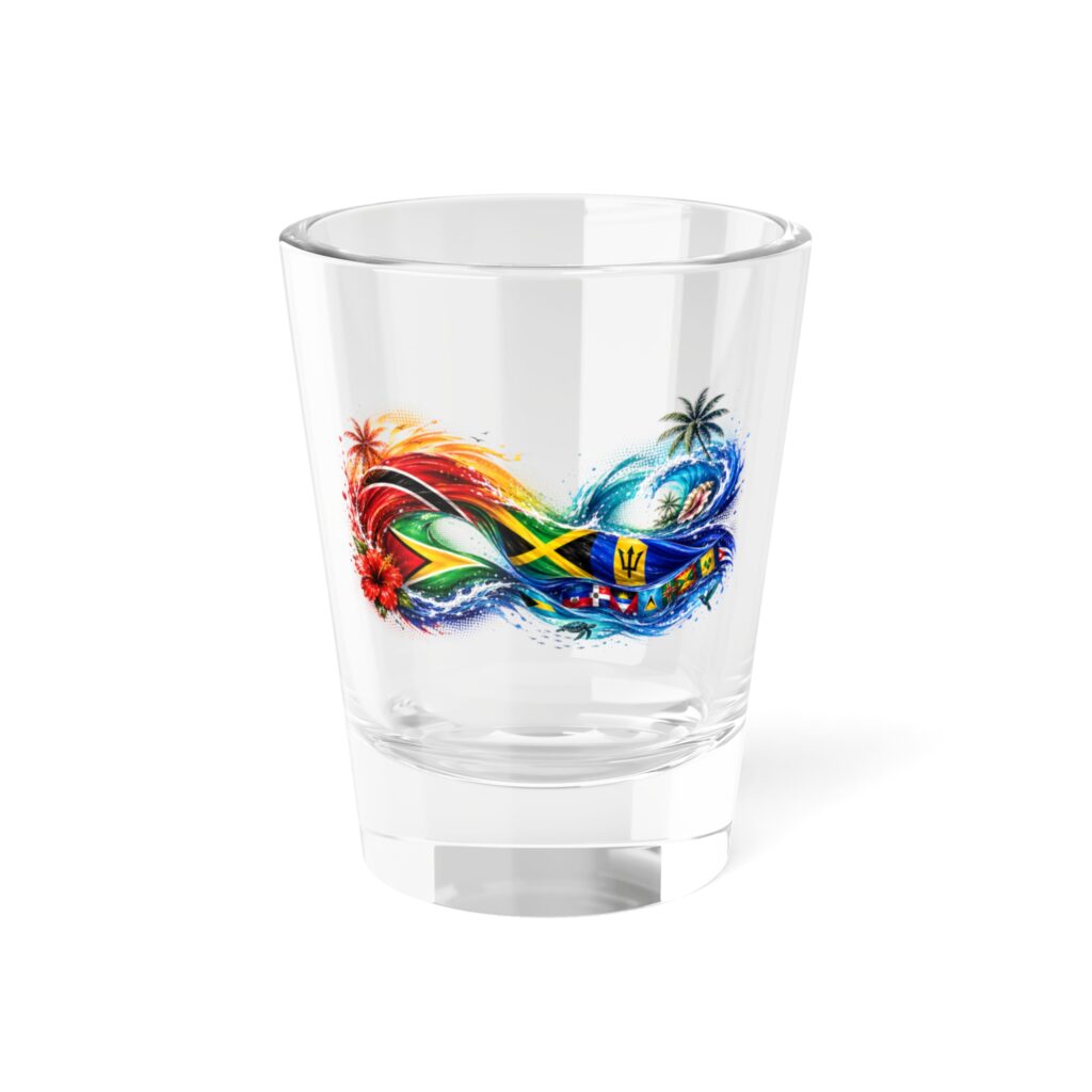 Caribbean Infinity Shot Glass — Caribbean Tropical Flag Design (1.5 oz)