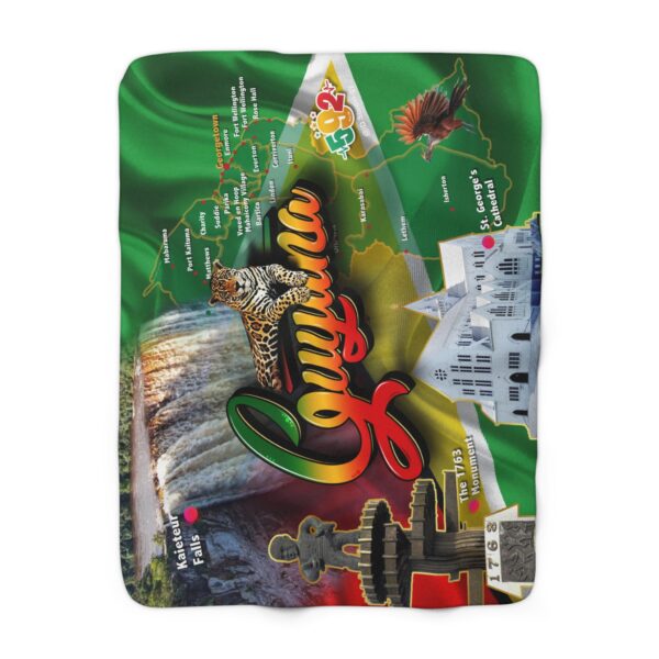 Guyana Sherpa Fleece Blanket — Colourful Landmark Map Design